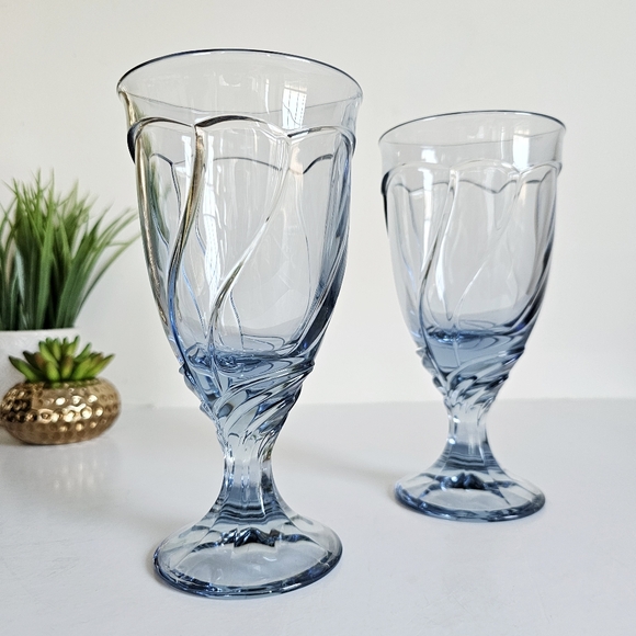 Vintage Set of 2 Noritake Sweet Swirl Light Blue Water Goblets Iced Tea Glasses - Picture 9 of 9